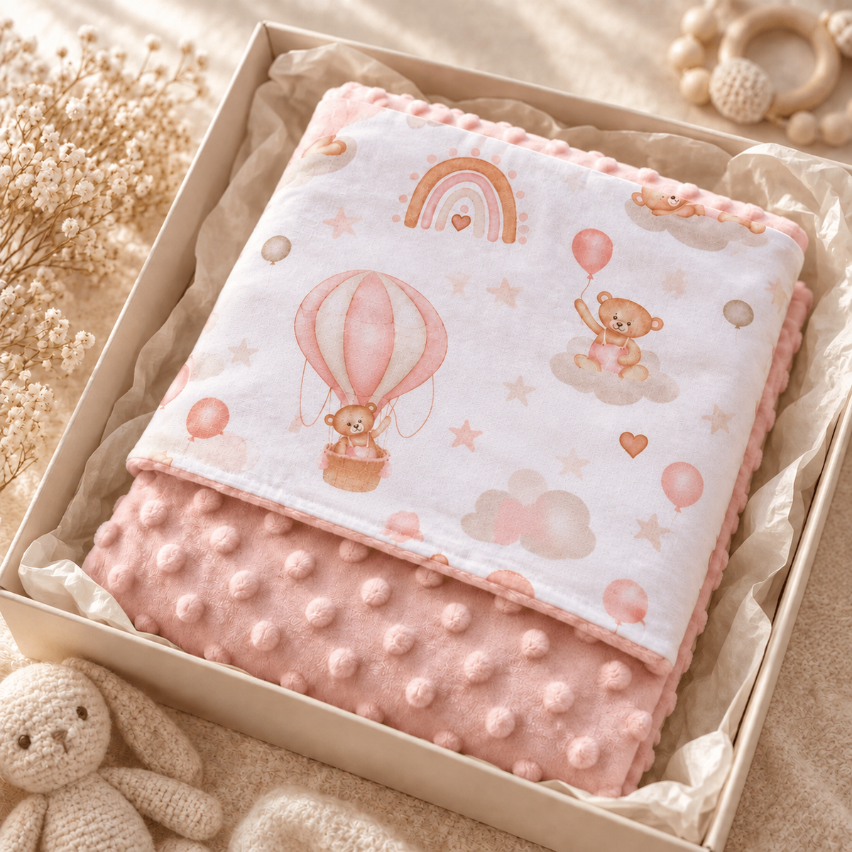 Copertina nascita - Orsetti rosa mongolfiere